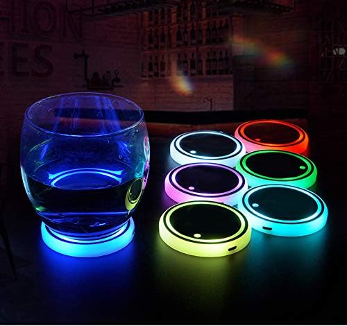 LED Car Cup Holder Lights, 7 Colors Changing USB Charging Coaster Waterproof Cup Pad, LED Interior Atmosphere Lamp Decoration Inside Car Lighting Accessories (2Pcs) (Style 1) - Image 8