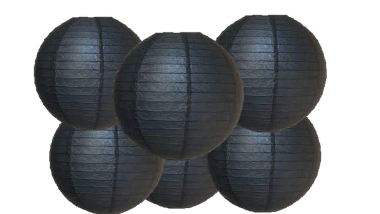 Pack of 6 Round Paper Lantern Lamp Paper Lanterns Party Decorations (Black, 12