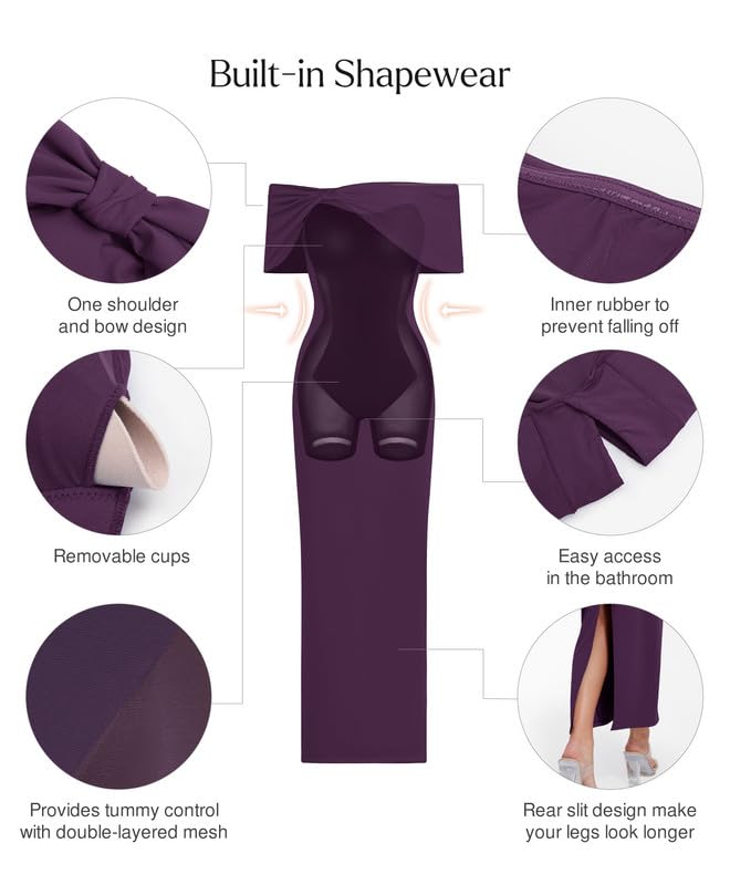 Popilush Off The Shoulder Maxi Dress Wedding Guest Formal Dresses for Women Sleeveless Bodycon Long Shapewear Prom Dress4