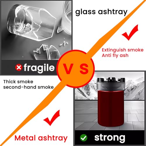 Image of Stainless Steel Ashtray with Water Tank - Quick Extinguishing, Windproof & Ash-Proof, Detachable & Easy to Clean Odor-Proof Design - for Indoor, Outdoor, Car, Office, and Home Use (Red)