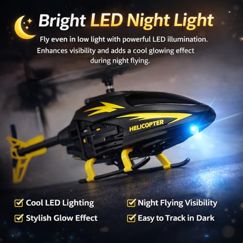 Image of Remote Control Helicopter Toy for Kids -Strong Flying, Rechargeable, LED Lights, Indoor & Outdoor RC Helicopter (Colour as per Stock)