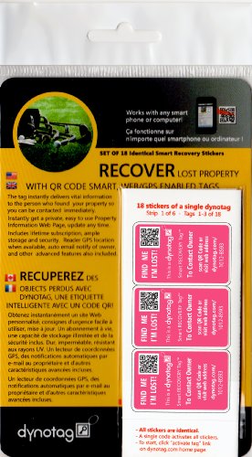 Dynotag® Web Enabled Smart Golf/Sport Stickers, With Dynoiq™ & Lifetime Recovery Service. Set Of 18 Identical (Pink) #TOP16