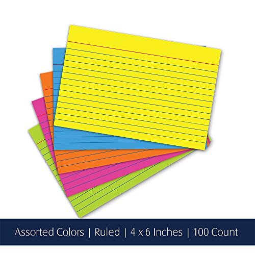 iScholar-Index-Cards-Assorted-Colored-Ruled-4-x-6-Inches-100-Card-Pack-04616