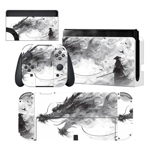PlayVital Full Set Protective Skins for Nintendo Switch OLED Console & Joycon, Customized Vinyl Decal Sticker Wrap for Nintendo Switch OLED & Dock & Hand Grips - Mistborn Dragon