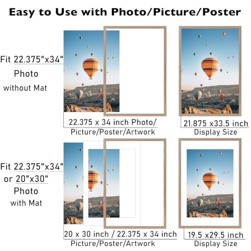 Image of JCJMY 22.375x34 Picture Frame with 20x30 Mat, Display Photo 20x30 with Mat or 22.375 x 34 Without Mat, Wall Hanging Large 22.375 by 34 Poster Frame with Plexiglass, Rustic Brown