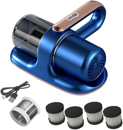 Aspiradora de colchón de mano, aspiradora de cama de mano inalámbrica con Hepa, limpia eficazmente la sábana de cama y sofá (azul)