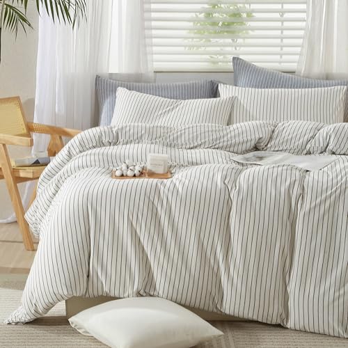 LIFETOWN Striped Duvet Cover Set 100% Jersey Knit...