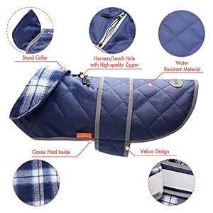 KYEESE Dog Jacket for Medium Large Dogs Waterproof Windproof with Reflective Strip Quilted Size Adjustable Dog Cold Weather Coat with Leash Hole KYEESE Dog Jacket for Medium Large Dogs Waterproof Windproof with Reflective Strip Quilted Size Adjustable Dog Cold Weather Coat with Leash Hole