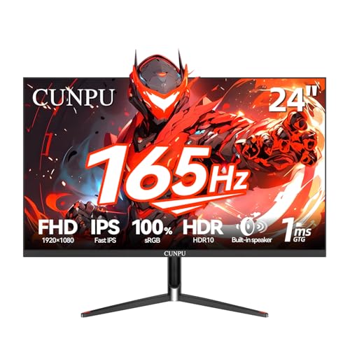 Image of CUNPU 24 Inch Gaming Monitor, FHD 1080P 165Hz Monitor, IPS Display, Free-sync Compatible, 99% SRGB Color Gamut VESA 100 * 100mm Eye Care, Ultra-Slim Frame, Black