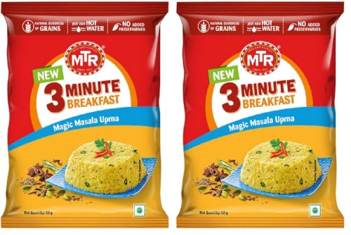 Image of MTR 3 Minute Breakfast Magic Masala Upma | Just Add Hot Water | Wholesome Instant Breakfast | Spiced Semolina | No added preservatives | 60g Pouch (Pack of 2)
