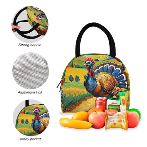 Backpack Lunch Bag Set Turkey Van Gogh Print, Big Storage Travel Backpacks with Insulated Lunch Box for Office Hiking Picnic4