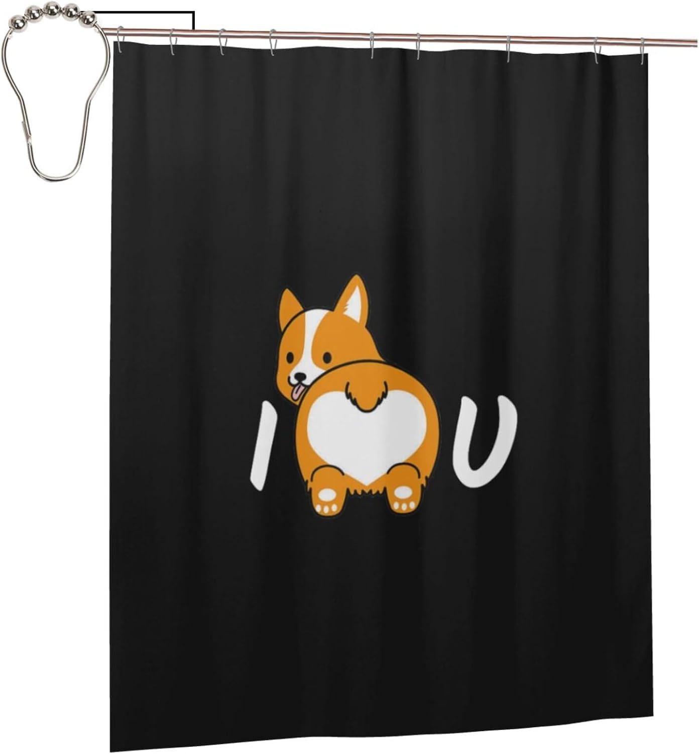 Fpandawang Corgi Love Bathroom Fabric Shower Curtain with 12 Buckles and Hooks, Washable, Waterproof, 60x72 Inches