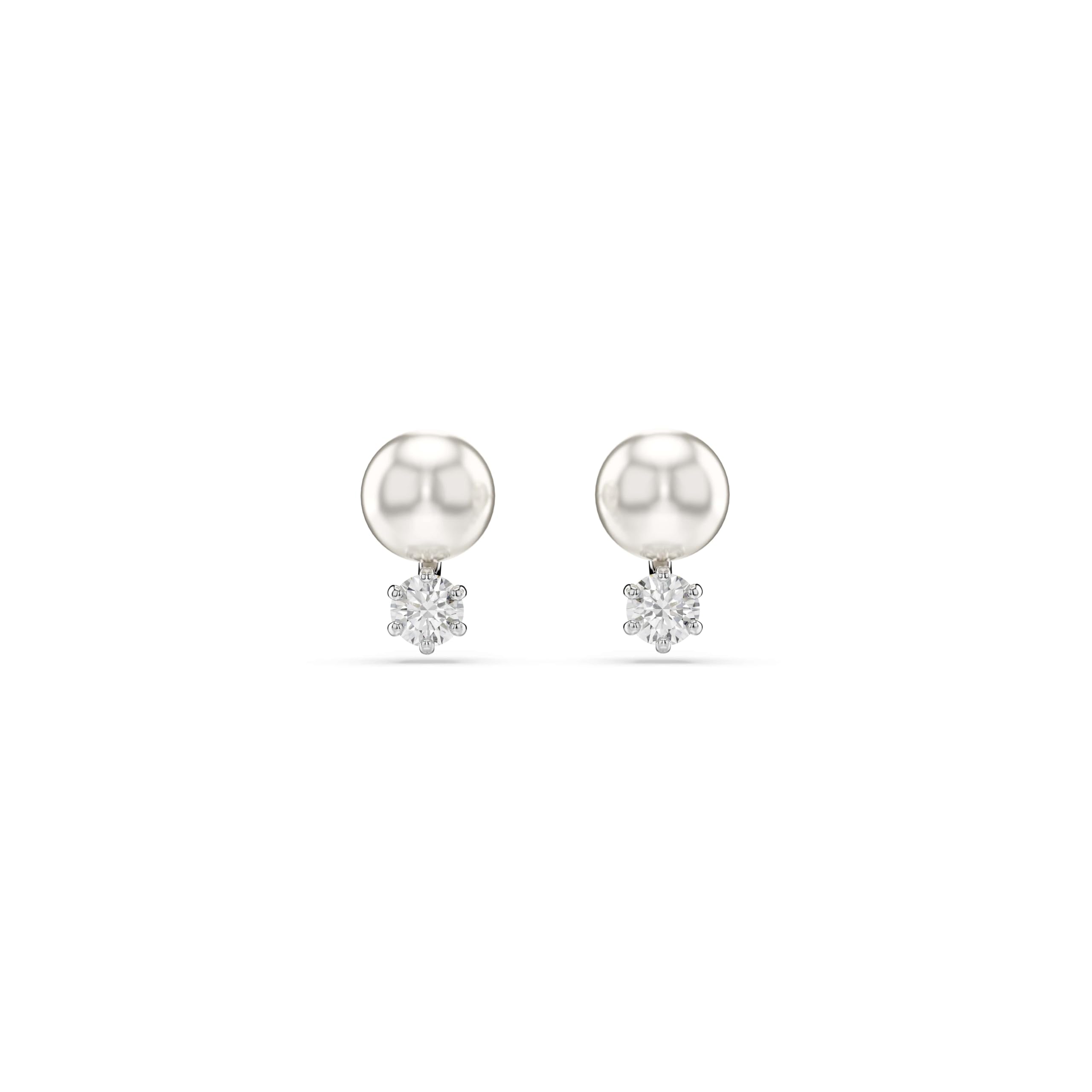 Swarovski Jewellery Women's White/Light/Silver Swarovski Matrix Crystal & Pearl Round Cut Stud Earrings 1 X 0.7Cm