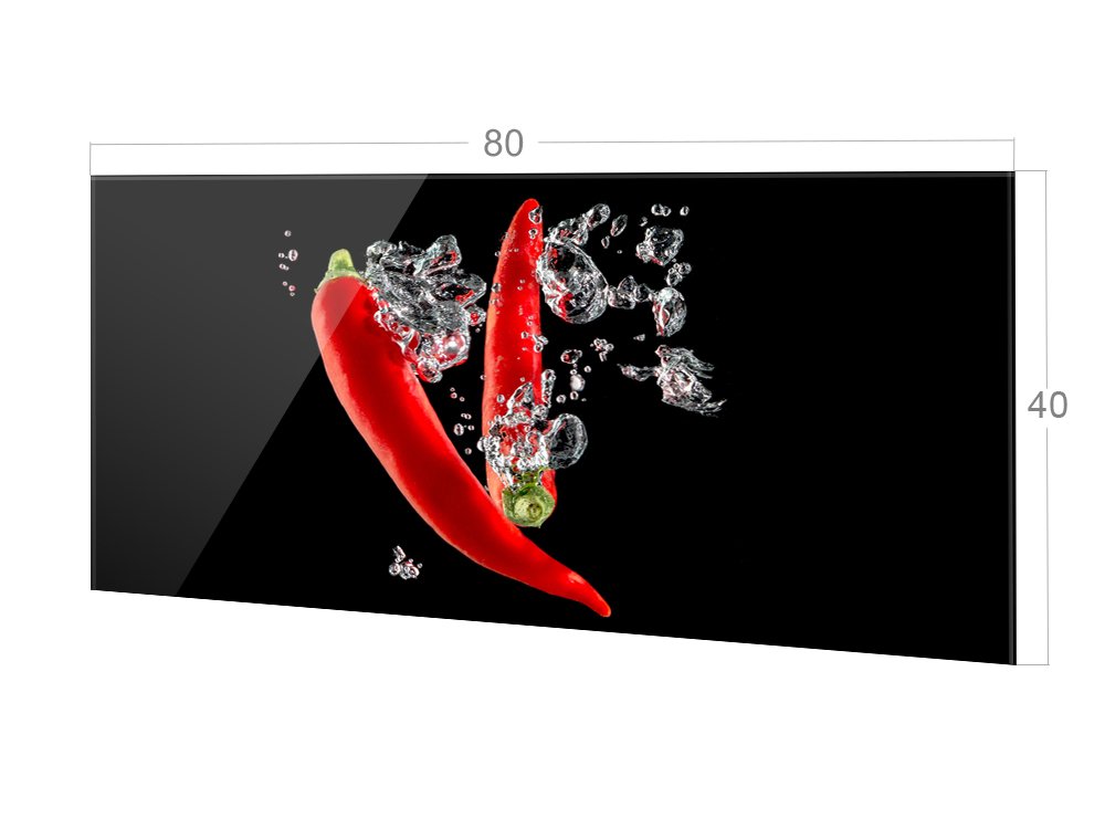 GRAZDesign Spritzschutz Glas Küche Herd Chili Rot Schwarz Küchenrückwand Glasrückwand 4mm ESG Glas 80x40cm