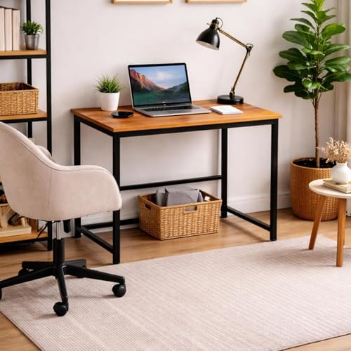 Image of Portable Wood & Metal Computer Desk | Foldable Modern Writing | Multipurpose Study Table Best for Home, School, Office Work & More | Ideal for Kids & Adults