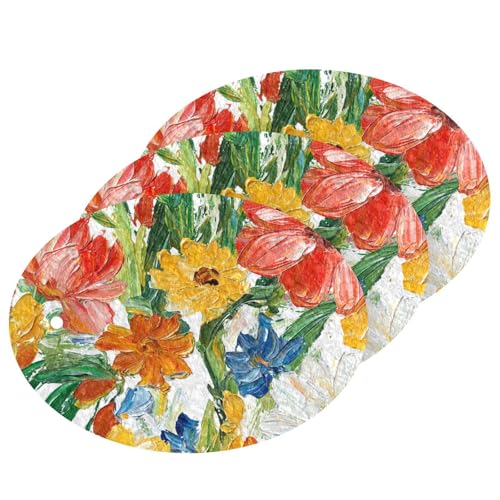 Esponjas absorbentes de pintura al óleo con flores coloridas para lavar platos decorativas sin esfuerzo para lavar platos, resistentes a las manchas y al olor (3 unidades)
