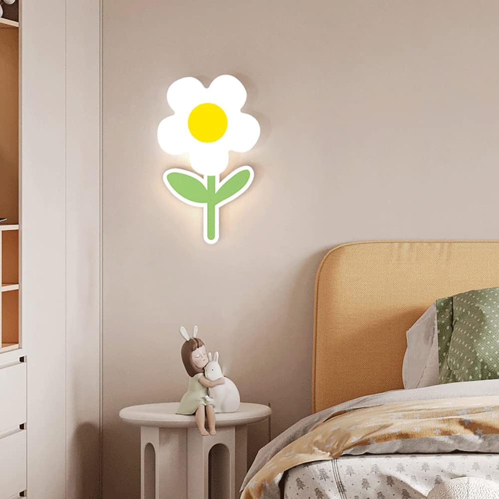 Applique Murale Créative Tournesol, Applique Murale D'Éclairage Décoratif Pour Chambre D'Enfant, Appliques Murales Modernes À Led 15W, Appliques Murales En Métal Vert Avec Abat-Jour En Acryliq
