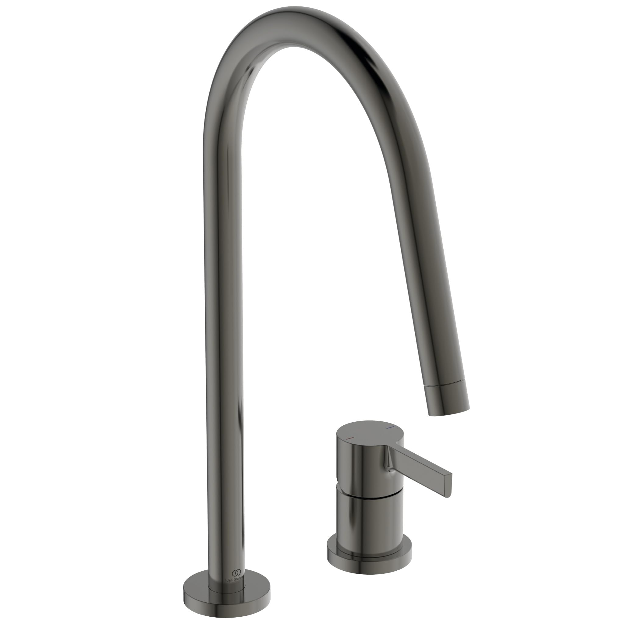Ideal Standard – Gusto Monomando de cocina de dos orificios, Caño redondo en C, con cartucho FirmaFlow, caño giratorio 360°, Conexión de tornillo desde abajo, Gris Magnético