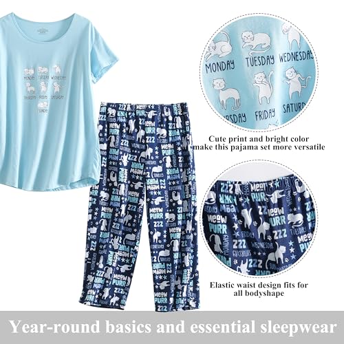 Image of PNAEONG Women Pajama Set Sleepwear Tops with Capri Pants Casual and Fun Prints Pajama Sets