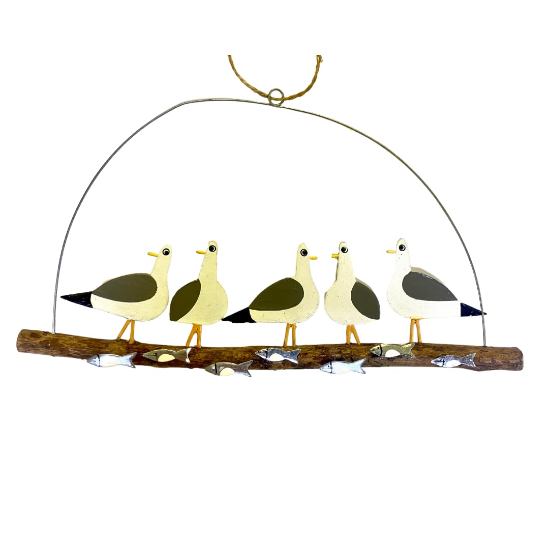 Shoeless Joe Brown Seagulls With Fish Driftwood Hanger
