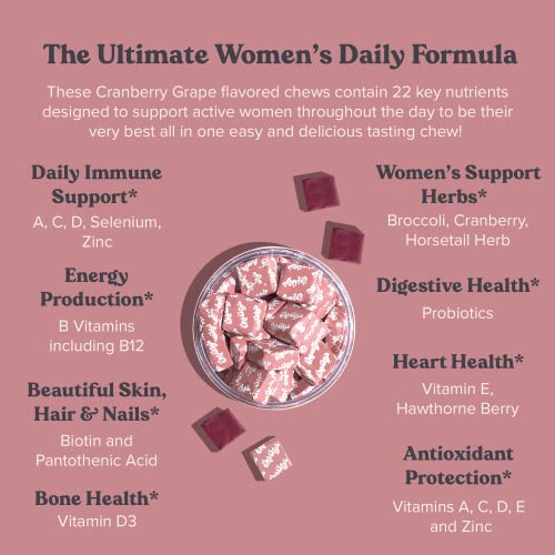 Chewsy Women’s Multivitamin Chews, Immune & Energy Support, Vitamins C, B12, A, D, E, Folic Acid, Probiotics, Biotin, Cranberry, Adult Chewable Vitamin, Individually Wrapped Fruity Chews,30-Day Supply #TOP2
