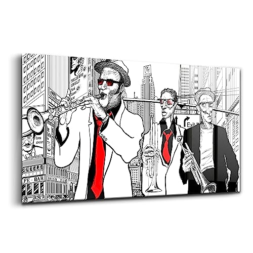 Peinture murale art jazz pour salon contemporain Wallfluent décoration verre 100x50