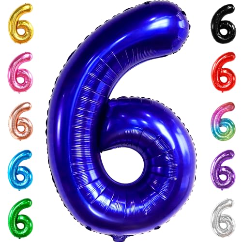 Image of KatchOn, Giant Navy Blue Number 6 Balloon - 40 Inch | 6th Birthday Balloon for 6th Birthday Decorations | 6 Balloons for Birthday | Number Balloons for Anniversary Decorations