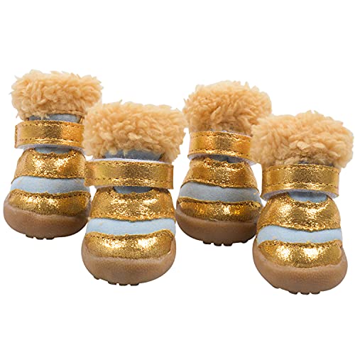 BESUNTEK Dog Shoes, Puppy Dog Snow Boots, Rubber Soles Waterproof Non-Slip with Warm Lining Dog Paw Protector 4pcs (#4, Gold + Blue) BESUNTEK Dog Shoes, Puppy Dog Snow Boots, Rubber Soles Waterproof Non-Slip with Warm Lining Dog Paw Protector 4pcs (#4, Gold + Blue)