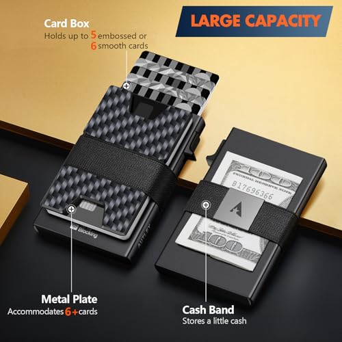 Image of AUTLEY Slim Wallet For Men, Minimalist Mens Wallet, Rfid Blocking Wallet, Pop Up Credit Card Holder with Cash Band (Carbon Fiber+Black)