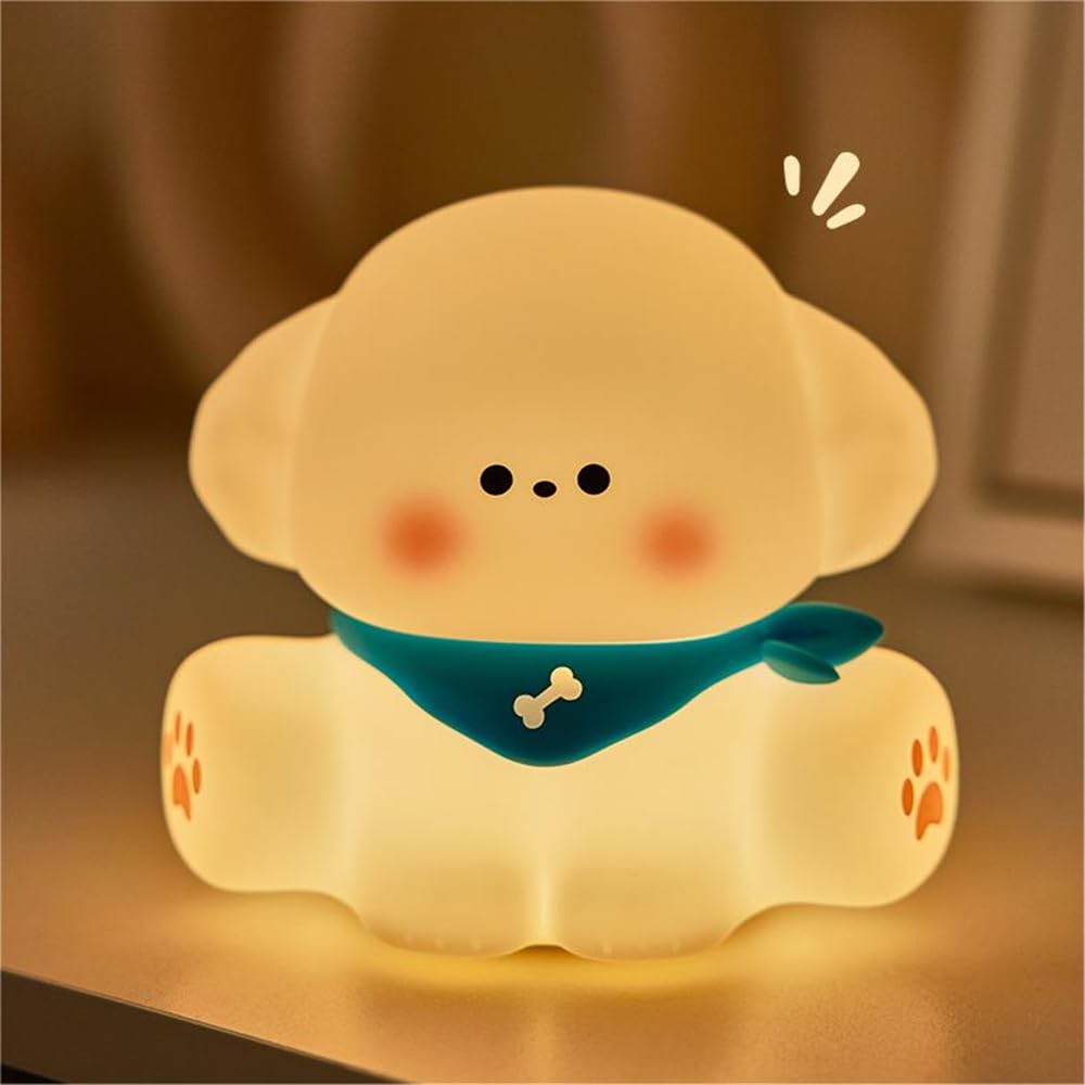 Temoo White Cute Dog Night Light Kids, 3-Level Dimmable Night Light Baby With Timer, Silicone Night Light Usb Rechargeable Night Light, Portable Nightlight For Baby, Children, Toddlers, Teen
