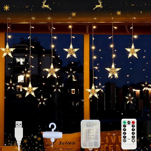 Arespark 3m Rideau Lumineux Etoile, 120 LED Guirlande Lumineuse, 8 Modes Lumières de Noël Pile/USB, IP44 Noel Decoration pour Mariage, Anniversaire, Maison, Pati, Fenetre