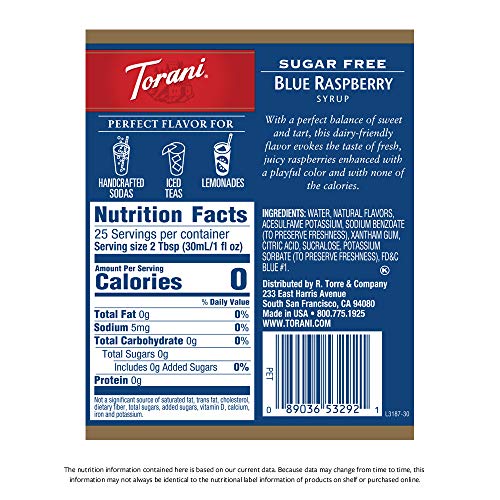 Torani Blue Raspberry Flavored Drink Syrup, 25.4 fl oz, 4 Pack - image 2