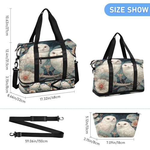 Owl Flowers Duffel Bag for Women Men Gym Bag with Shoe Compartment Wet Pocket Carry On Weekender Overnight Bags for Travel Gym Yoga School3