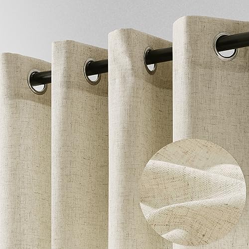 Cortinas de lino beige de 96 pulgadas de largo para dormitorio, cortinas de lino semitraslúcidas que filtran la luz, para sala de estar, casa rural