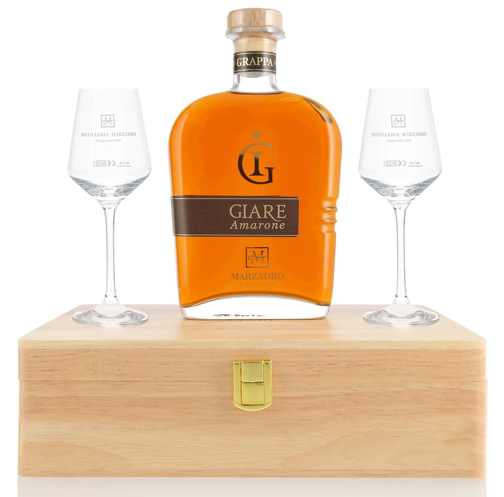 Grappa Le Giare Amarone In Astuccio Di Legno 70 Cl E 2 Bicchieri Tulipe - 4