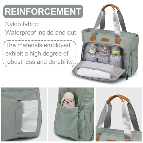 Morandi Grey Large Tote Diaper Bag with 16" Laptop Compartment for Mam and Dad