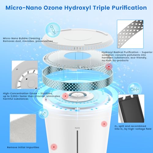Ozone Generator Fruit and Vegetable Washing Machine with Ozone Bubble Removes Pesticides Bacteria Hormone Residues, Fruit Vegetable Cleaner Device with Timer & Smart Touch Control