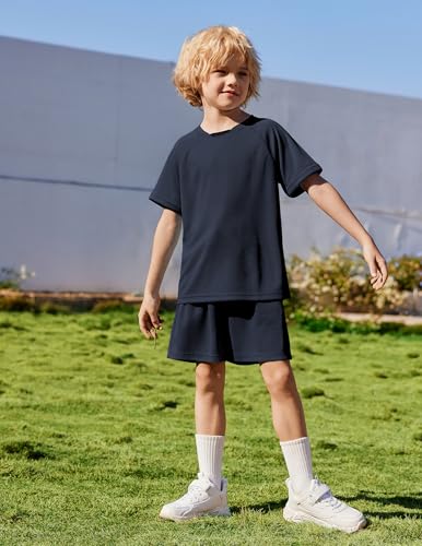 Image of Arshiner Boys Loose Athletic Set Crew Neck T-Shirt & Mesh Short 4-13 Years | Boys Loose Athletic Shorts Set Performance Crew Neck T-Shirt and Mesh Short Outfits Lightweight & Breathable