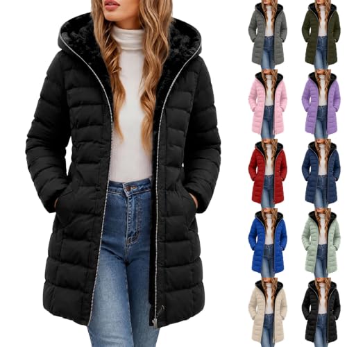 FPMLUXLL Puffer Jacket Womens Long Fur Hooded Warm Winter Quilted Jackets - image 1