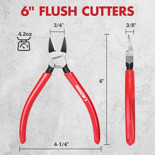 Image of ARROW 6 inch Precision Wire Cutters, Precision Flush Cut Diagonal Pliers (Pack of 2)