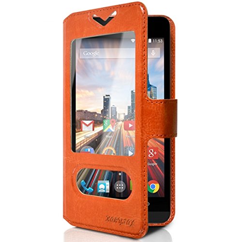 Seluxion   Funda tipo S View universal M para Archos 45b Helium 4G, color naranja