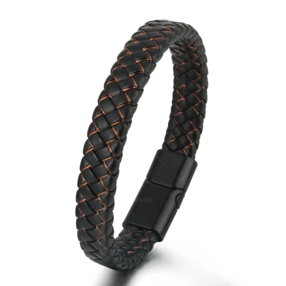 Titanium Steel Vegan Leather Micro Insert Bracelet for Men & Boys-image-2