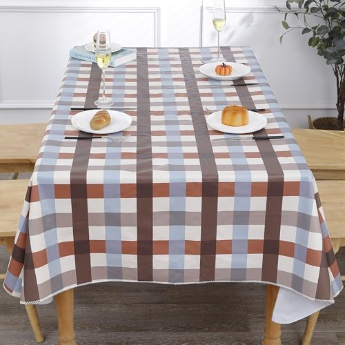 Image of Heavy Duty Vinyl Tablecloth with Flannel Backing Waterproof Oil-Proof Plastic Table Cloth Stain-Resistant Wipeable Rectangle or Square Table Cover for Indoor and Outdoor (Checkered,60x102 Inch)
