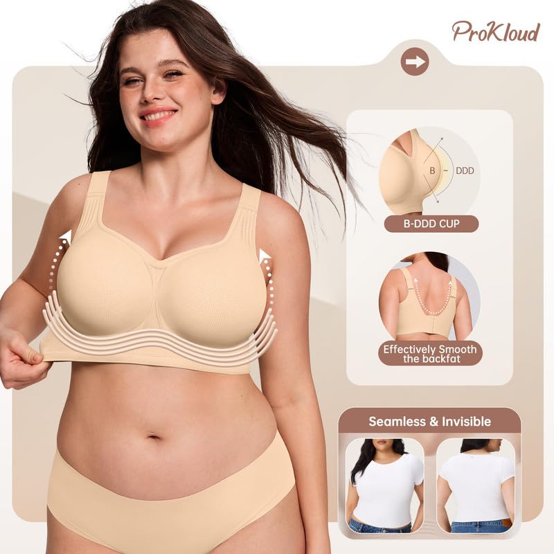 Image of ProKloud Jelly Bras for Women No Underwire Wireless Bra with Support and Lift Full Coverage Plus Size Comfy Seamless Bra
