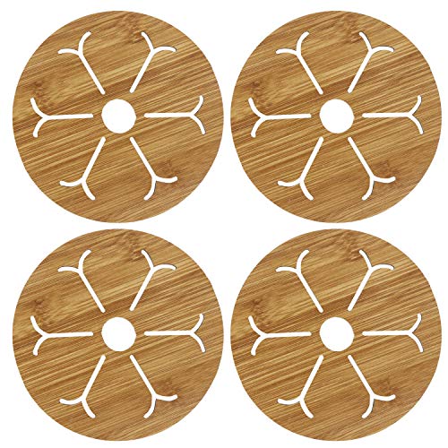 HOKIPO® Eco-Friendly Bamboo Wooden Coasters for Home Pan Pot Holder for Dining Table Heat Pad for Kitchen – Pack of 4 (AR2925)