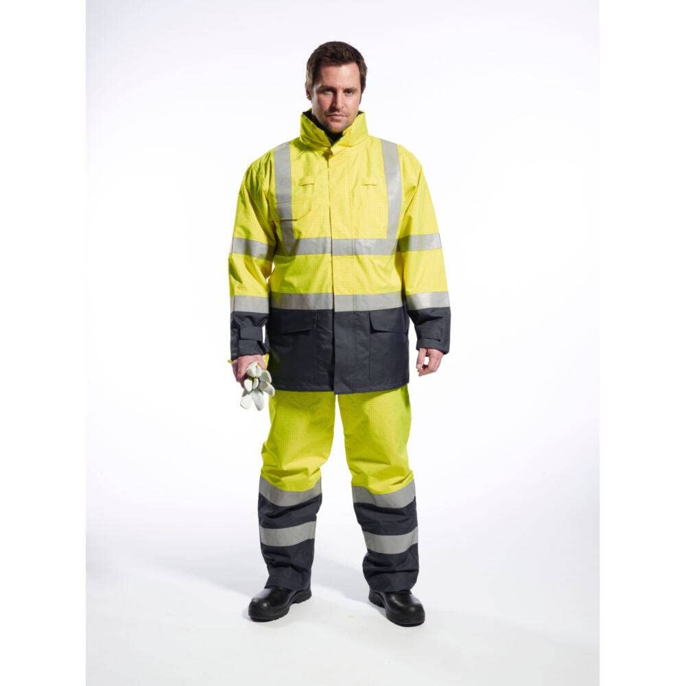 Portwest S782 Pantalón de Trabajo Cinta Reflectante Resistente Antiestático | Amarillo/Azul marino, 2XL, Corte Estándar, Unisex, Costuras Selladas, Ropa Transpirable, Duradero, Forro de Algodón FR