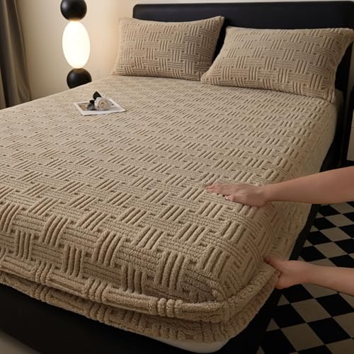 Homxi Sábanas Bajeras Ajustables,200 x 220 CM,Colchas de Verano Poliéster Algodón Color Sólido Sábanas Bajeras Caqui