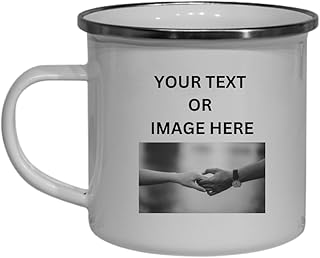 Merch Kingdom Personalised Enamel Mug with Text Or Image Gift for Valentines Day, Christmas, Birthday, Camping and Adventure.