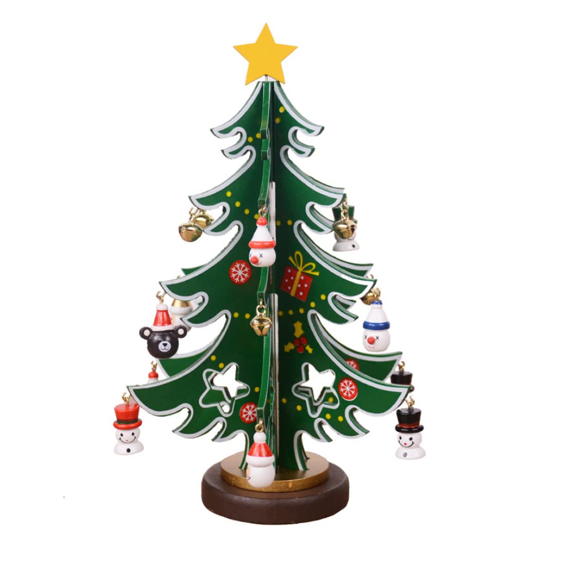 Tsawntd Mini Tabletop Christmas Tree Wooden Xmas Tree Ornaments Table Desk Decoration Small mini xmas christmas ornaments wooden