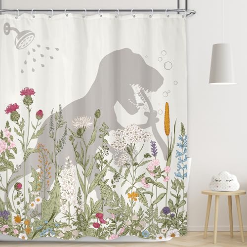 LGhtyro Dinosaur Wildflower Kids Shower Curtain Bathroom Set...